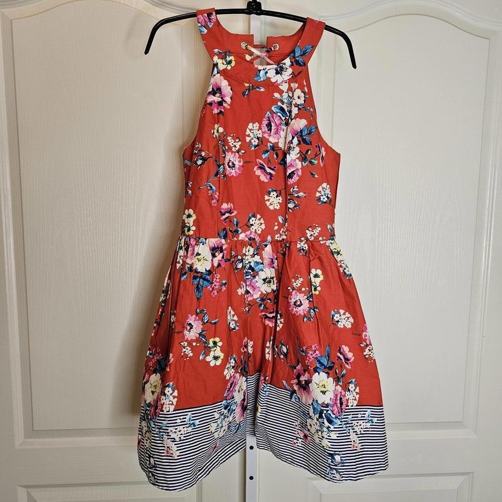 Trixxi Floral Midi Dress with Striped Hem